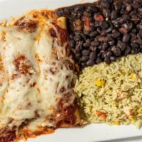 Cheese & Onion Enchilada  · Chihuahua cheese, guajillo mole, served with rice & beans.