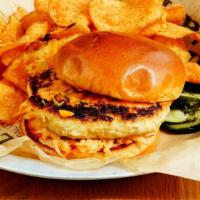 Kimchi Chicken Burger · Sweet and spicy chicken burger, kimchi slaw, sriracha aioli