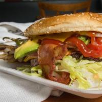Del Gordo Burger Jr · Lettuce, onions, tomatoes, avocado, pickled peppers, mayo, and mustard.