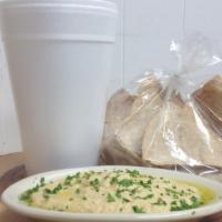 Quart Of Hummus · Feeds 4-6 people-comes with vegetables and two bags of pita chips.