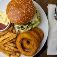 Cheese Burger · Cheese, tomatoes, lettuce, onions, pickles, ketchup, and charmayo.