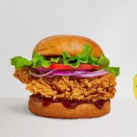 Bee'S Chipotle Chicken Sandwich · Crispy fried chicken, melted cheese, pickles, lettuce, onion, tomato, mayo, and honey chipot...