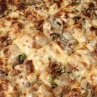 House Special Pizza Mini · Our famous sauce with sausage pepperoni green peppers onions mushrooms and green olives.