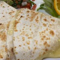 Quesadilla · Large flour tortilla filled with cheese and grilled. Add protein for an additional charge.