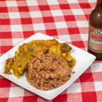 Curry Chicken · Comes with rice and beans and any two other sides of your choosing.