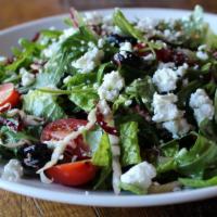 Hillgrove Salad · Mixed greens, feta, tomatoes, snow peas, black olives & house vinaigrette.