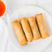 Egg Roll (4 Rolls) · Rice paper wrapped taro, shrimp and ground pork with fish sauce. Most popular.