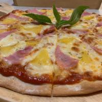 Fp'S Hawaiian Pizza · Mozzarella, pineapple and Canadian bacon with BBQ sauce.