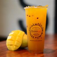 Mango & Passion Fruit Tea · Sweet mango flavor, with a delicious taste of passionfruit. This cold iced fruit tea is refr...
