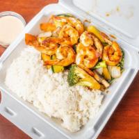 Shrimp Hibachi · Grilled jumbo shrimp; Served with hibachi vegetables, fried rice or steamed rice and one sid...