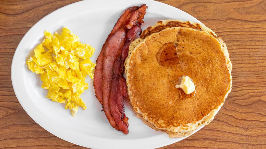 2+2+2 · Two pancakes. two eggs any style, two pieces of a meat.