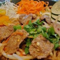 Grilled Beef Special (Yum Nuear) · Spicy. Sliced grilled beef tossed in a roasted house chili sauce, with lime juice, aromatic ...