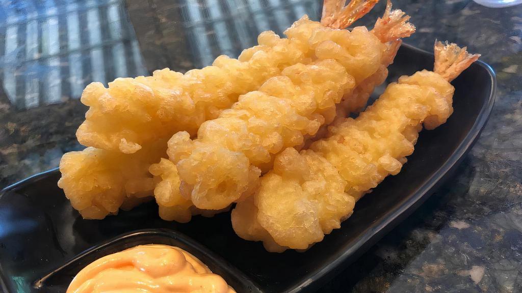 Shrimp Tempura · Jumbo shrimp tempura served with sriracha mayo or sweet chili sauce.