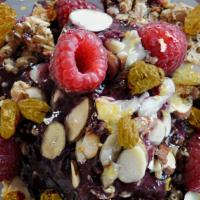 Golden Hour Bowl · Our 100% Premium Organic Soft Serve Acai is topped with: Raspberries, almonds, golden raisin...