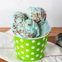 Birthday Cake (Pint) · Blue velvet ice cream, rainbow and chocolate sprinkles and cake crunchies.