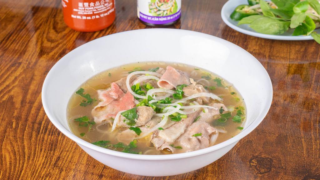 Pho · Classic Vietnamese beef broth with rice noodles, rare beef, well done beef, and meatballs served with bean sprouts and fresh herbs. Eating raw or undercooked meat, seafood or poultry can increase the risk of foodborne illness.