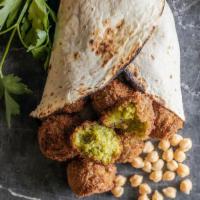 Falafel Wrap · Deep-fried ball made from chickpeas vegetables and spices. This wrap “all the way” as we cal...