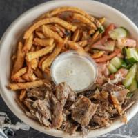 Kids Beef & Lamb Shawarma · Beef & Lamb Shawarma, fries and your choice of a salad (cucumber & tomato or sour red cabbag...