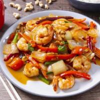 L-Kung Pao Shrimp · Served with shrimp fried rice and plain fried wonton.