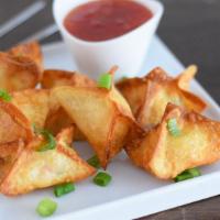 Crab Rangoon (5) · Cream cheese and crab filled in fried wontons.