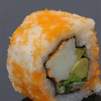 California Roll · Crabstick, avocado, and cucumber. Topped with masago.