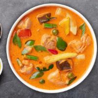 Panang Curry · Bamboo shoots, carrots, babay corn, mushrooms, zucchini, bell peppers, onions sauteed in a t...