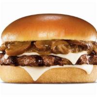Mushroom & Swiss Angus Burger · Charbroiled Third Pound 100% black angus beef patty, topped with melted Swiss and finished w...