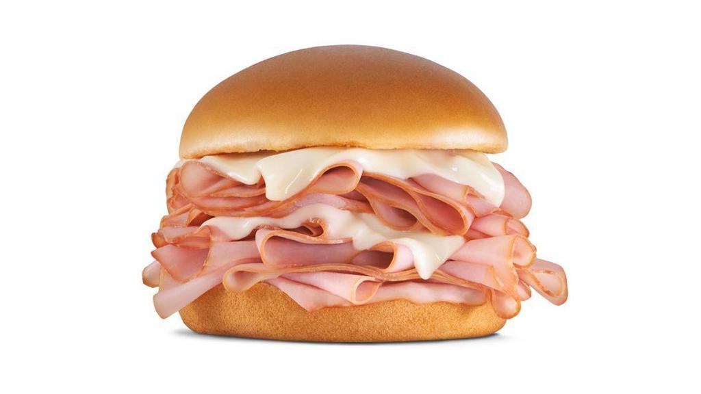 Big Hot Ham 'N' Cheese · Sliced ham and melted Swiss cheese, served on a toasted premium bun.