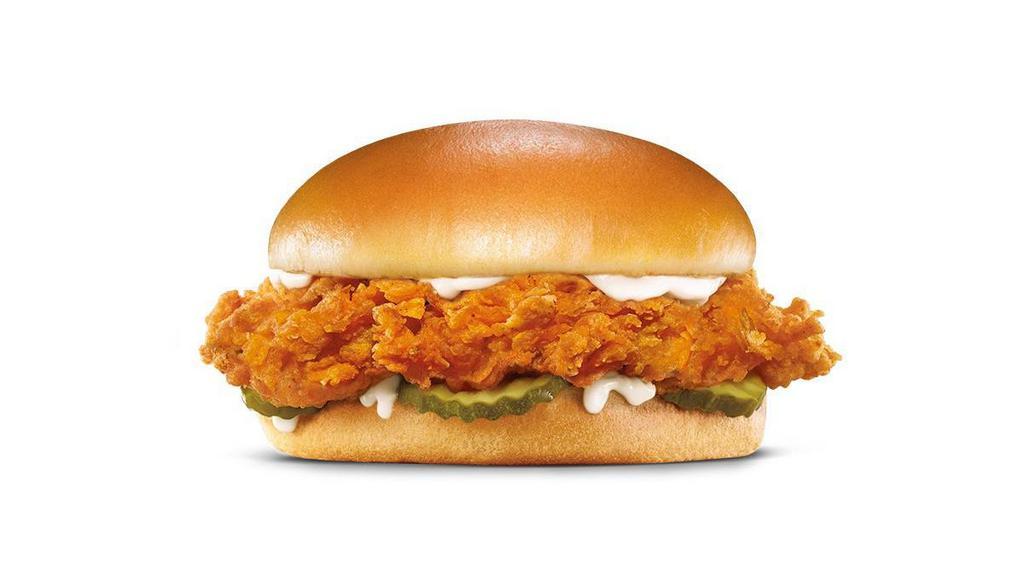 Hand-Breaded Chicken Sandwich · Premium, all-white chicken fillet, hand dipped in buttermilk, lightly breaded and fried to a golden brown, deli pickle and mayonnaise served on a potato bun. .