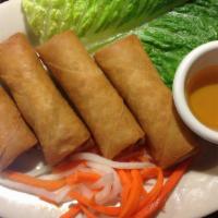 Vietnamese Egg Rolls (4) · Crispy fried rolls filled with pork, shrimp, carrots, and taro. Served with our house garlic...
