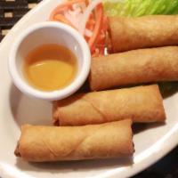 Vegetarian Egg Rolls (4) · Crispy fried rolls filled with mushroom, carrot, jicama, shallots, and cabbage. Served with ...