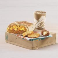 Bell Breakfast Box · Includes a Breakfast Crunchwrap with sausage, two Cinnabon Delights®, a hash brown, and a me...