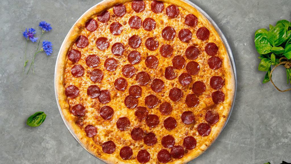 Pepperoni Pizza · Our famous house made dough topped with red sauce, pepperoni, and our house cheese blend