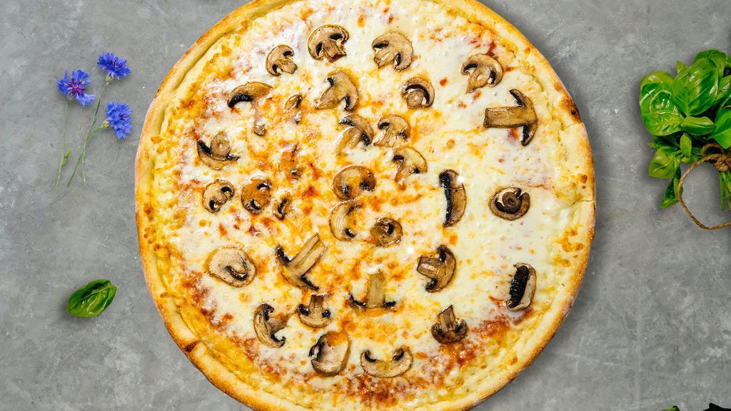 Mushroom Pizza · Our famous house made dough topped with red sauce, mushrooms, and our house cheese blend