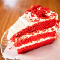 Red Velvet Cake · Layers of Buttery Red Velvet Sponge Cake with Cream Cheese.