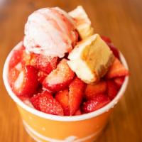 Strawberry Cream · Strawberry milk shaved ice, fresh strawberry, graham cracker crumbs, cheesecake, white choco...