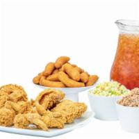 Tailgate Special With Bar-B-Q · 8 pieces of chicken ( or 10 Tenders), Pint of Bar-B-Q, two dozen hushpuppies, two sides of y...
