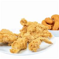 Chicken Box (4Pc) · 4 pieces of chicken : 1 Breast, 1 Wing, 1 Thigh, and 1 leg and 1 dozen hushpuppies.