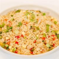 Arroz Chaufa · Fried Rice, Red Peppers, Green Onions, Egg, Red Onion, Peruvian Soy Sauce, Ginger