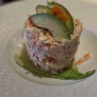 Snow Crab Salad · Topped with Masago and Avocado.