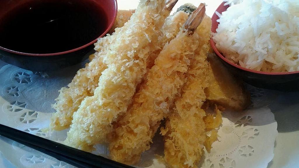 Combination Tempura · Served with soup, salad, and rice.