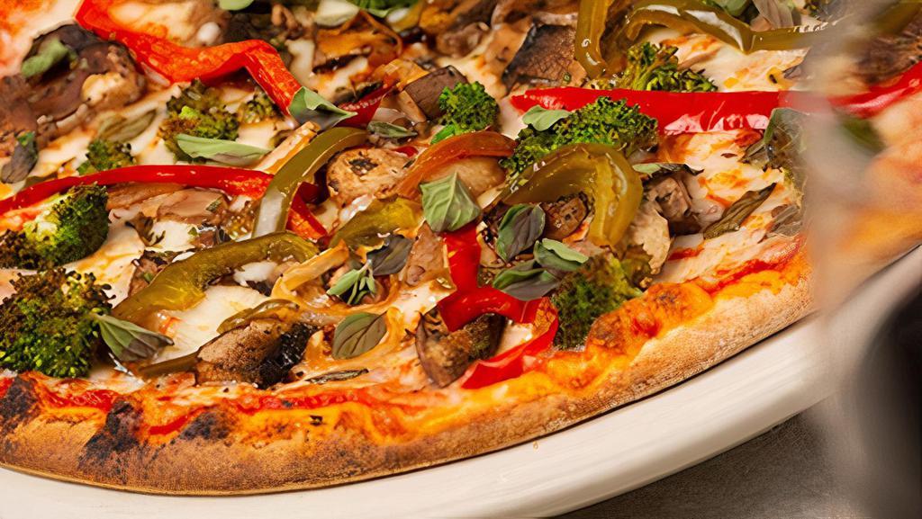 Wood-Roasted Vegetable · wild mushrooms, broccoli, onions, peppers and fresh oregano with our house recipe tomato sauce & mozzarella