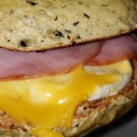 Canadian Sandwich · Egg, Canadian bacon and American cheese on plain bagel.