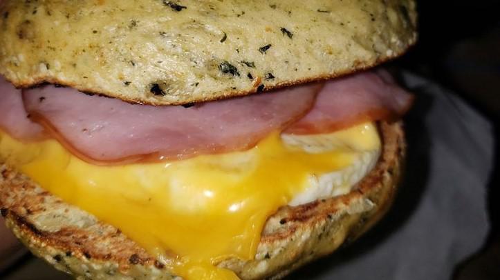 Canadian Sandwich · Egg, Canadian bacon and American cheese on plain bagel.
