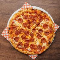 Pepperoni Pizza · 4 cheese, pizza sauce, pepperoni, Italian seasonings