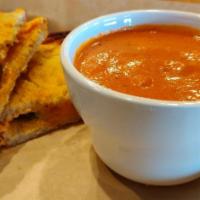 Grilled Cheese & Jalapenos · Oven Baked Sour Dough Bread, Sliced Cheddar Cheese and Jalapenos served w/ a Cup of Tomato B...