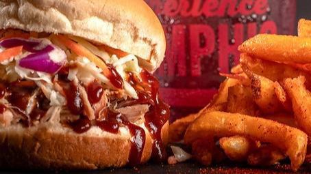 Regular Pork Sandwich Combo · Served with Seasoned Fries & a Canned Drink