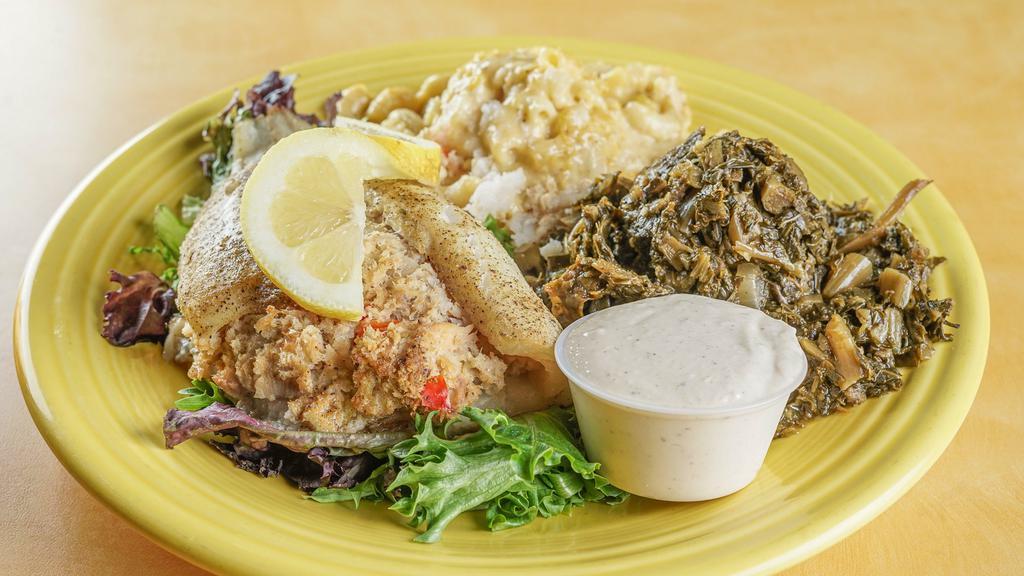Salmon Stuffed Flounder · Two flounder fillets with salmon stuffing nestled between. Served with Caribbean aioli
20 min lead time baked to order.