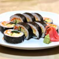 Big Roll (10 Pieces) · Traditional roll with smelt fish eggs, crab stick, shrimp, spinach, cucumber, kanpyo and swe...