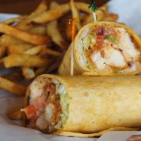 Buffalo Chicken Wrap · Chicken, mixed cheeses, shredded lettuce, bacon, and ranch rolled in a fresh tortilla wrap.